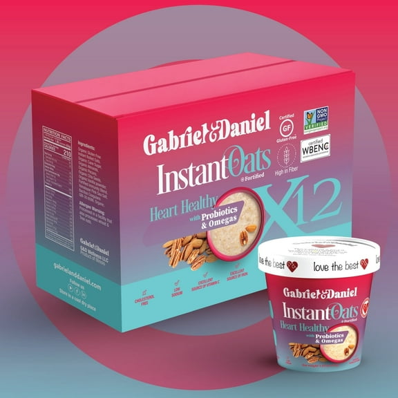 Gabriel & Daniel Organic Instant Oatmeal with Almonds, Pecans and Probiotics, Gluten-Free High-Fiber Breakfast, 12 Pack