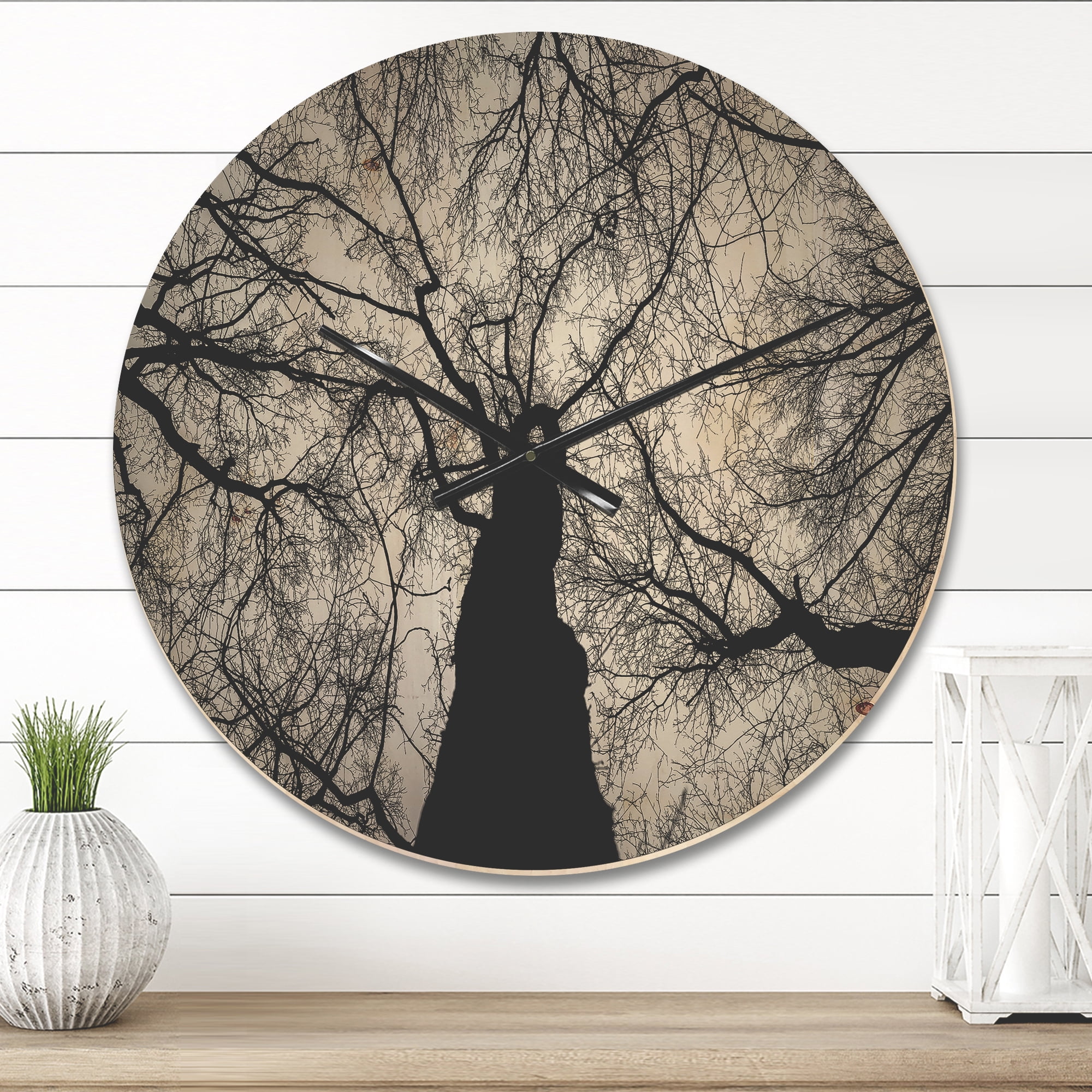 Designart 'Sky View Throught Winter Branches ' Modern Wood Wall Clock