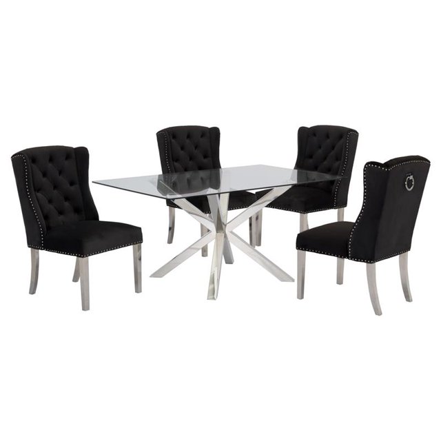 Set de Salle à Manger en Verre Transparent Rectangulaire de 63 x 39 Po en Acier Inoxydable Argenté