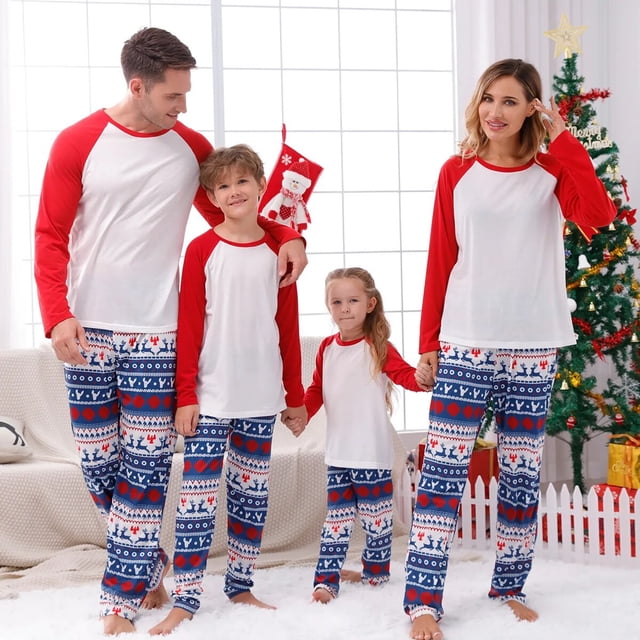 New 2023 Christmas Family Matching Pajamas Set DIY Front Blank Sleepwear Mother Father Kids 2 Pieces Suit Sleepwear Baby Romper