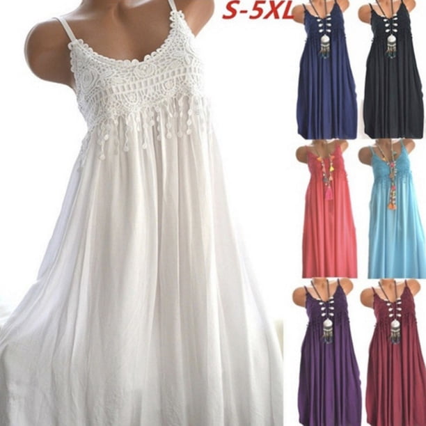 Farfi Mujeres atractivas de verano Sin mangas Flores de encaje Color Sólido Cómodo Vestido Midi Púrpura Farfi Vestido