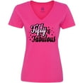 thumbnail image 3 of Inktastic Fifty & Fabulous Women's V-Neck T-Shirt, 3 of 5