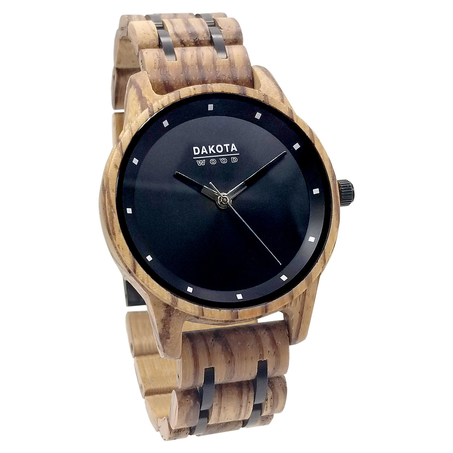 Dakota Dakota Genuine Zebrawood Wood and Stainless Steel Adjustable Link Men's Watch (Black