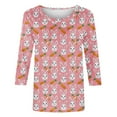 thumbnail image 5 of Cavosen Happy Easter Women's Shirts 3/4 Sleeve Length Summer Plus Size Bunny Print Pullover Blouse Crewneck Festival Tops Vacation Holiday Tee Shirts Loose Dressy Pink 3XL, 5 of 5