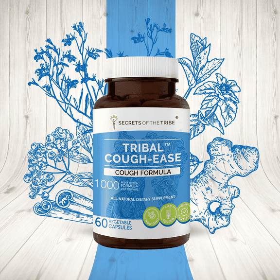 Secrets of the Tribe Tribal Cough-ease Capsules Dietary Supplement, Natural Herb Blend, Made from Lobelia, Cinnamon, Peppermint, Ginger, Elderberry, Slippery Elm 60 Count