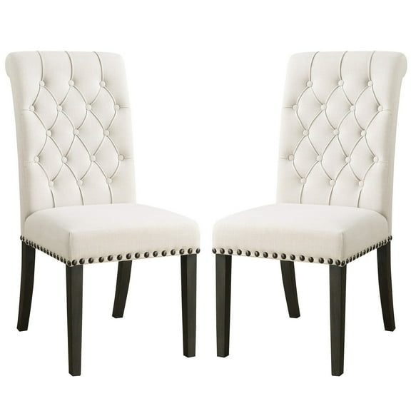 Benjara 19.5" Contemporary Wood Dining Side Chairs in Beige and Black (Set of 2)