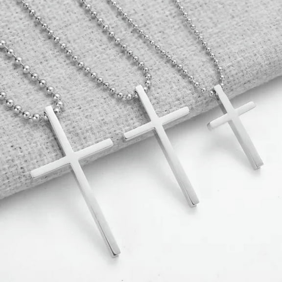 EOEMY Silver Stainless Steel Cross Pendant Necklace For Men Women Ball Chain 18"-26"-Silver-Small(1.14"*0.66")-18Inch Or 45Cm