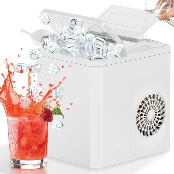 TINKLE WELL Portable Ice Maker, Countertop Self-Cleaning Machine with Ice Scoop & Basket, Ideal for Home, Kitchen, and Parties, White
