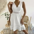 thumbnail image 4 of Elainilye Fashion Holiday Dresses for Women V-Neck Backless Lace Skirt Sleeveless Casual Summer Holiday Flowy Dress,White, 4 of 9
