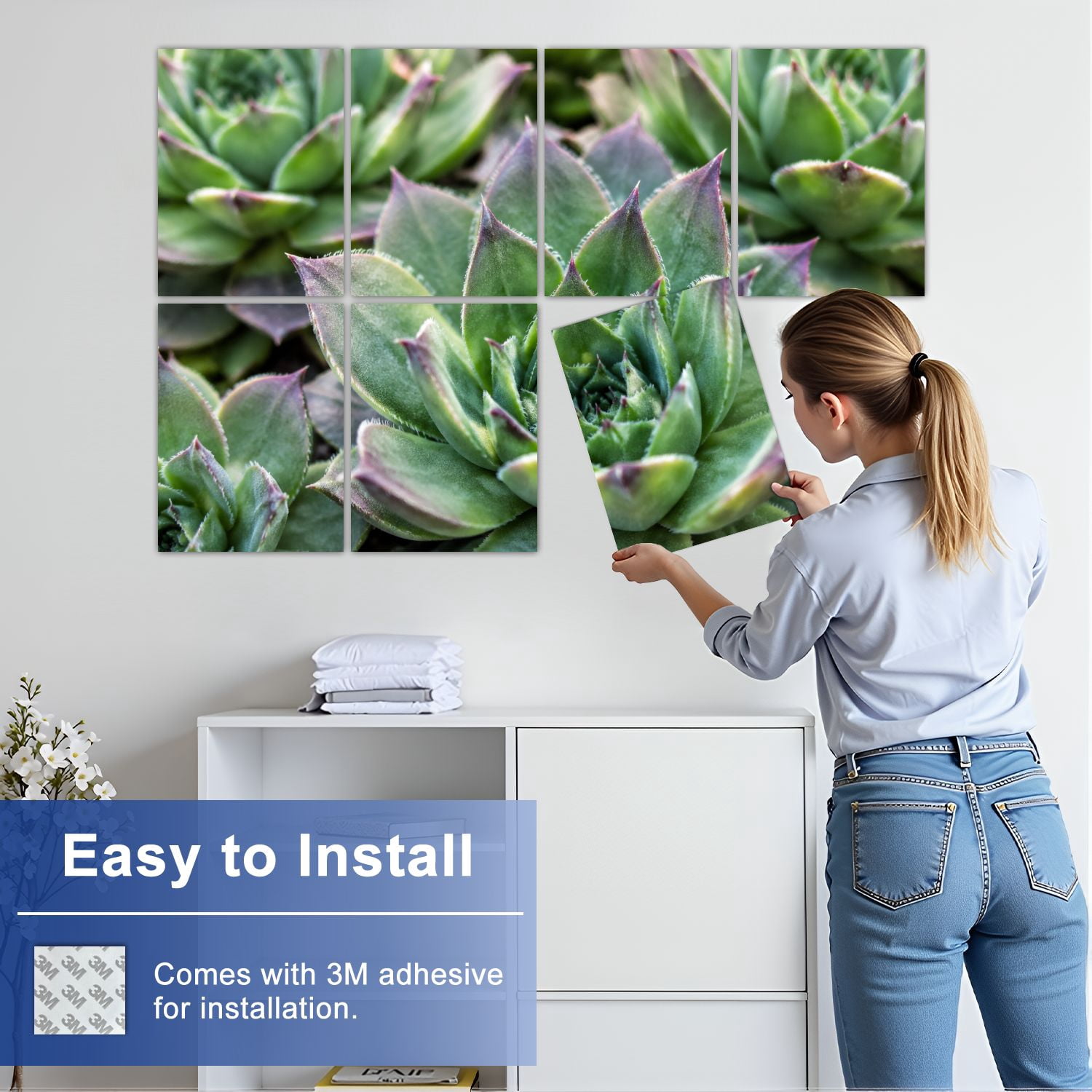 8 Pack Art Acoustic Panels Sound Absorbing Succulent plants set Decorative Soundproof Wall Panels Self Adhesive for Nursery Game Room Bedroom 48"x32"