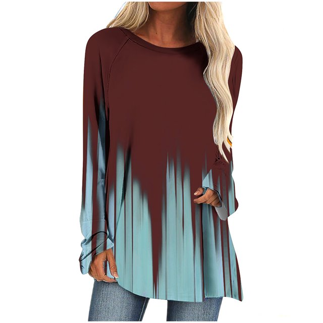HKEJIAOI T-shirts Polyester Long Sleeve pour Col Rond Women Imprimé Floral Long Sleeve Tops pour Women Casual Spring