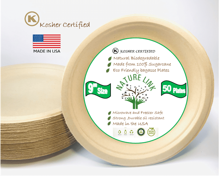 Natural SugarCane Biodegradable 9-Inch 50 Pack 100% Compostable Plates
