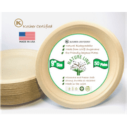 Nature Link Kosher Certified Made in USA  9"Paper Plates (50) Pack 100% Compostable  Eco Friendly Made of Sugar Cane Fibers Brown Biodegradable