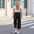 thumbnail image 7 of Elastic Waist Capris for Women Jeans Wide Leg Stretchy Pull On Petite Denim Pants Pull On Loose Denim Capris with Pockets Black S, 7 of 7