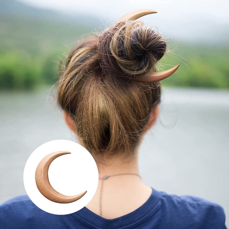 Bysome Hair Clips Hand Carved Moon Hair Fork For Women Moon