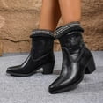 thumbnail image 5 of Chenyee Womens Vintage Chunky Heel Mid Calf Boots Tassle Leather Pointed Toe Slip On Ankle Booties, 5 of 8