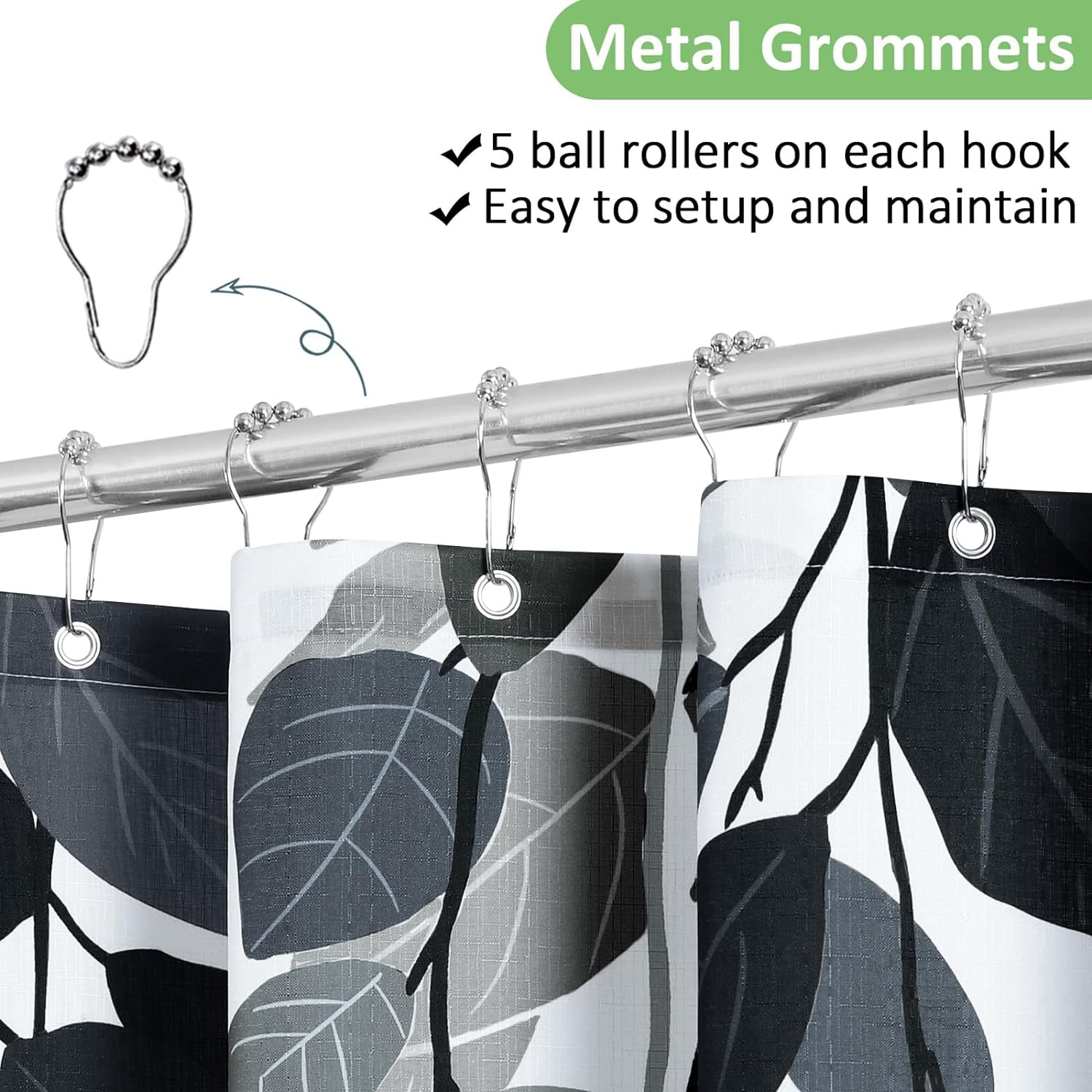 Black Floral Shower Curtain for Bathroom Black and White Eucalyptus Shower Curtain Watercolor Grey Leaves Shower Curtain Nature Botanical Bathroom Set Mens Flower Spring Plant Bath Decor 72x72