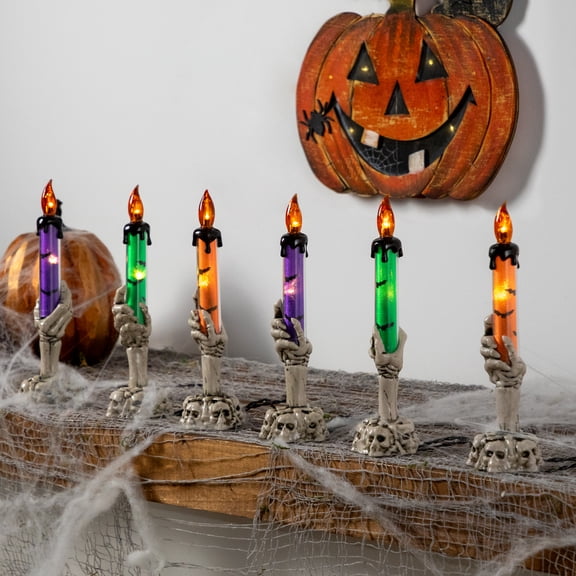 Northlight LED Lighted Skeleton Candle Halloween Decorations – 8.75' - Set of 6