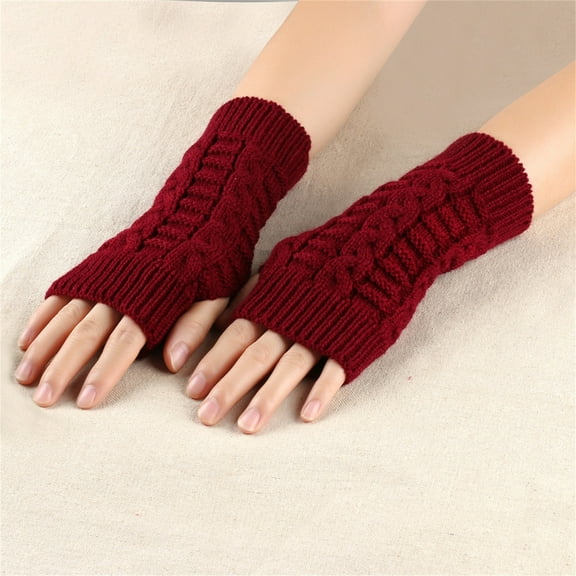 SBYOJLPB Womens Winter Gloves Women Winter Wrist Arm Warmer Solid Knitted Long Fingerless Gloves Mitten Wine Free Size