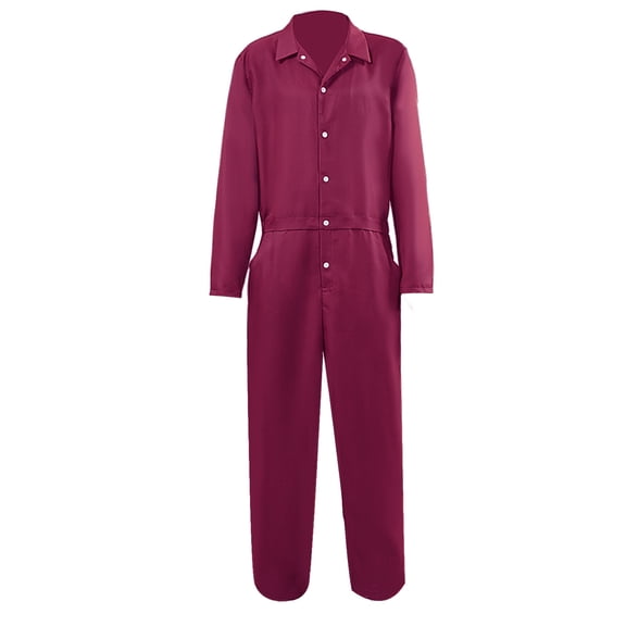 REZUOFI Jumpsuit for Men Solid Long Sleeve Lapel Zip Closure Multi-Pocket Loose Fit Coverall for Work Outdoor
