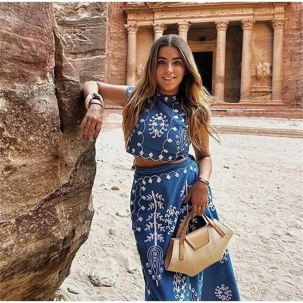 Vestido de vacaciones de playa para mujer, conjunto de dos piezas