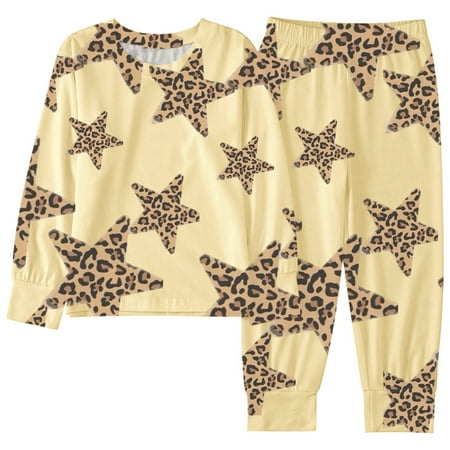 SonxaHe Big Girl s Sleepwear Outfits Star Print Long Sleeve Tshirt Pants Child Cozy Loose Nightwear Homewear Outfits Yellow Sized 7-8