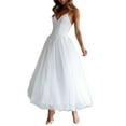 thumbnail image 5 of KelaJuan Women's Summer Long Evening Dress White Sleeveless V Neck Tulle Patchwork Ball Gown, 5 of 7