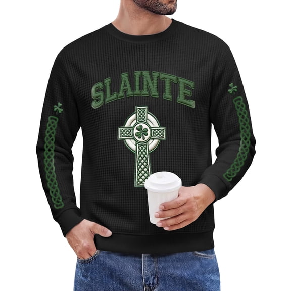 Men's St. Patrick's Day Sláinte Celtic Cross Crew Neck Sweatshirt Long Sleeve Pullover
