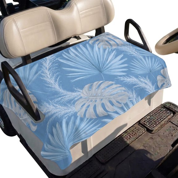 Golf Cart Seat Cover Blue Palm Leaves Club Car Golf Cart Seat Covers Soft Absorbent Golfcart Towel Blanket Tropical Monstera Leaf Golf Seat Covers for Cart Decor Fits 2 & 4 Passenger 51"x31"