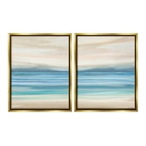 Stupell Industries Subtle Beach Seascape Landscape Painting Gold Floater Framed Canvas Art Print Wall Art, 17 x 21, Set of 2