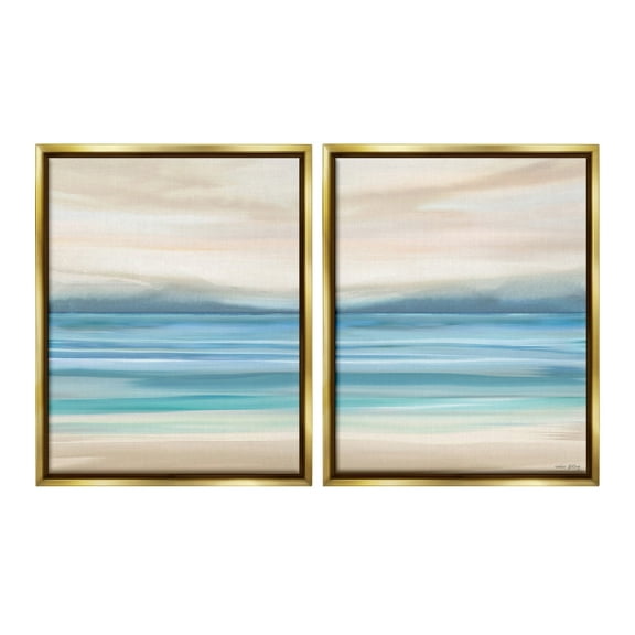 Stupell Industries Subtle Beach Seascape Landscape Painting Gold Floater Framed Canvas Art Print Wall Art, 17 x 21, Set of 2