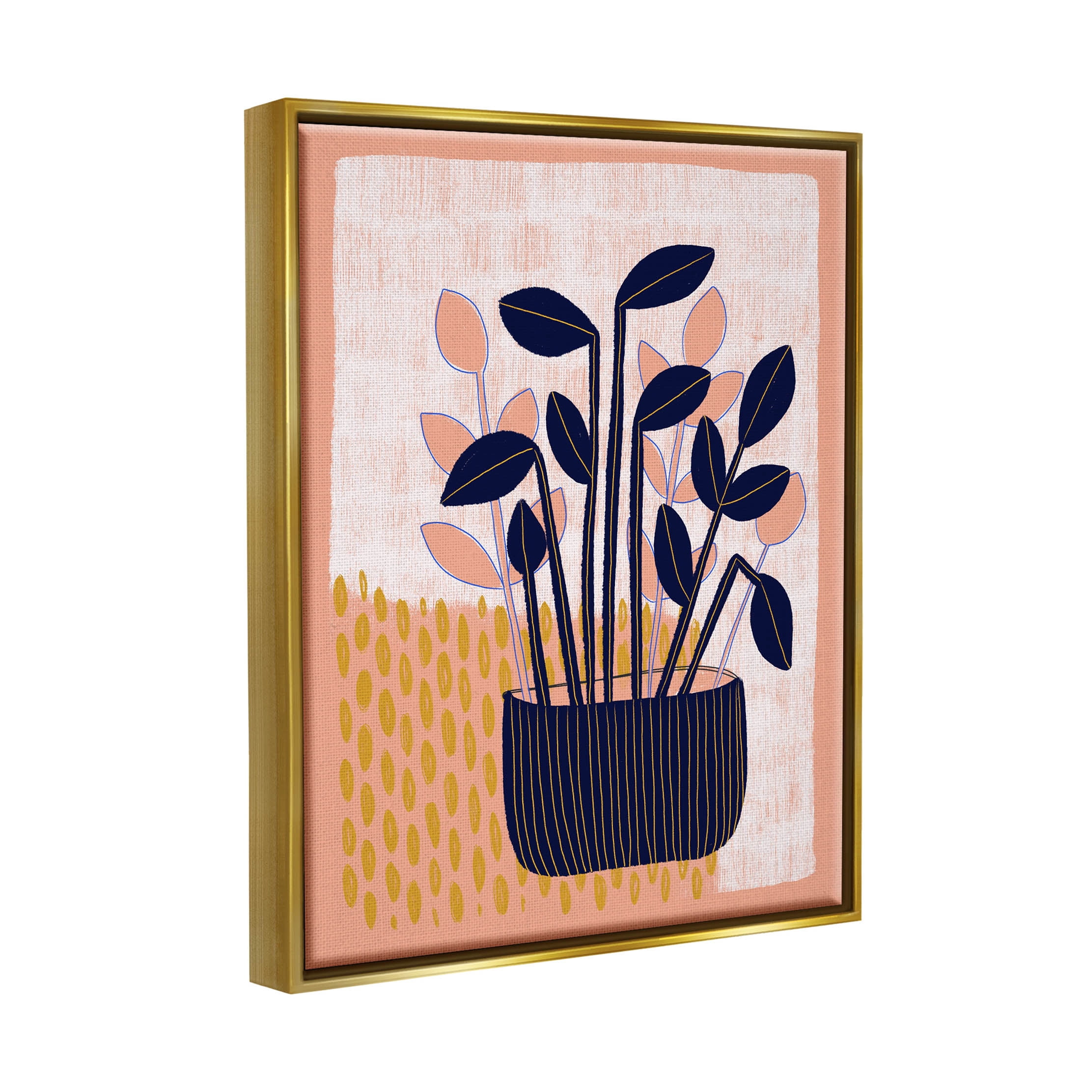 Stupell Industries Modern Patterned Potted Plant Graphic Art Metallic Gold Floating Framed Canvas Print Wall Art, Design by Birgit Maria Kiennast