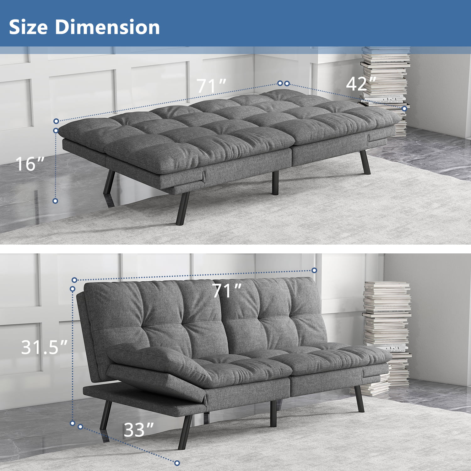 Futon Sofa Bed Memory Foam Couch Sleeper Daybed Foldable Convertible  Loveseat, Dark Gray - Yahoo Shopping