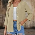 thumbnail image 6 of Womens Summer Linen Dressy Blouses, 3/4 Sleeve Shirts for Women Lightweight Casual Loose Fit Solid Color Button Down V Neck T-Shirts, 6 of 6