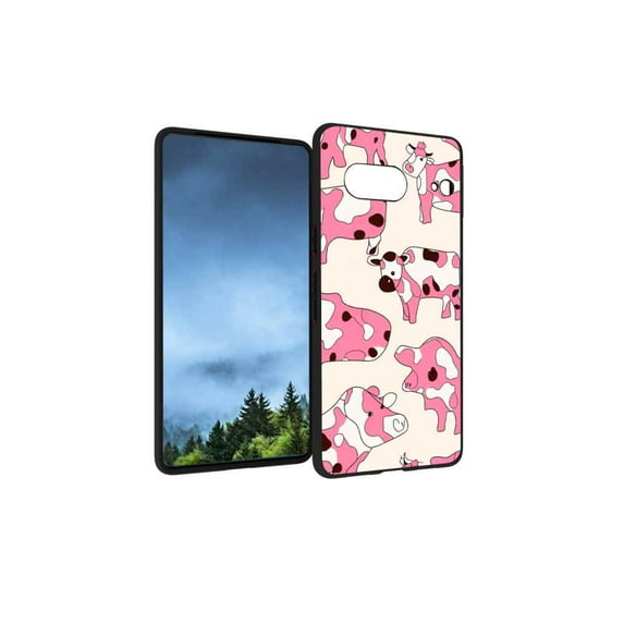 Compatible with Google Pixel 7 Phone Case, Cow-Print-Abstract-Art-Black-White-Pink-Cute33 Case Men Women, Flexible Silicone Shockproof Case for Google Pixel 7