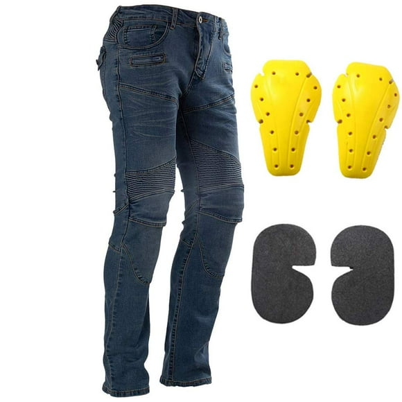 Motorcycle Riding Jeans Armor Racing Cycling Pants with 4 Knee Hip Protective Pads (XXL=36, Blue)