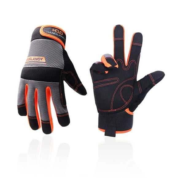 HANDLANDY 3 Pairs Work Gloves Mens & Women, Utility Safety Mechanic Work Gloves Touch Screen, Flexible Breathable Work Gloves (XS, Orange)