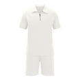 thumbnail image 5 of Dagegui Mens 2 Pieces Sweatsuits Waffle T-Shirts and Short Pants Sets 1/4 Zip Up Turndown Collar Shirts Solid Casual Loose Fit Set Summer White XL, 5 of 6