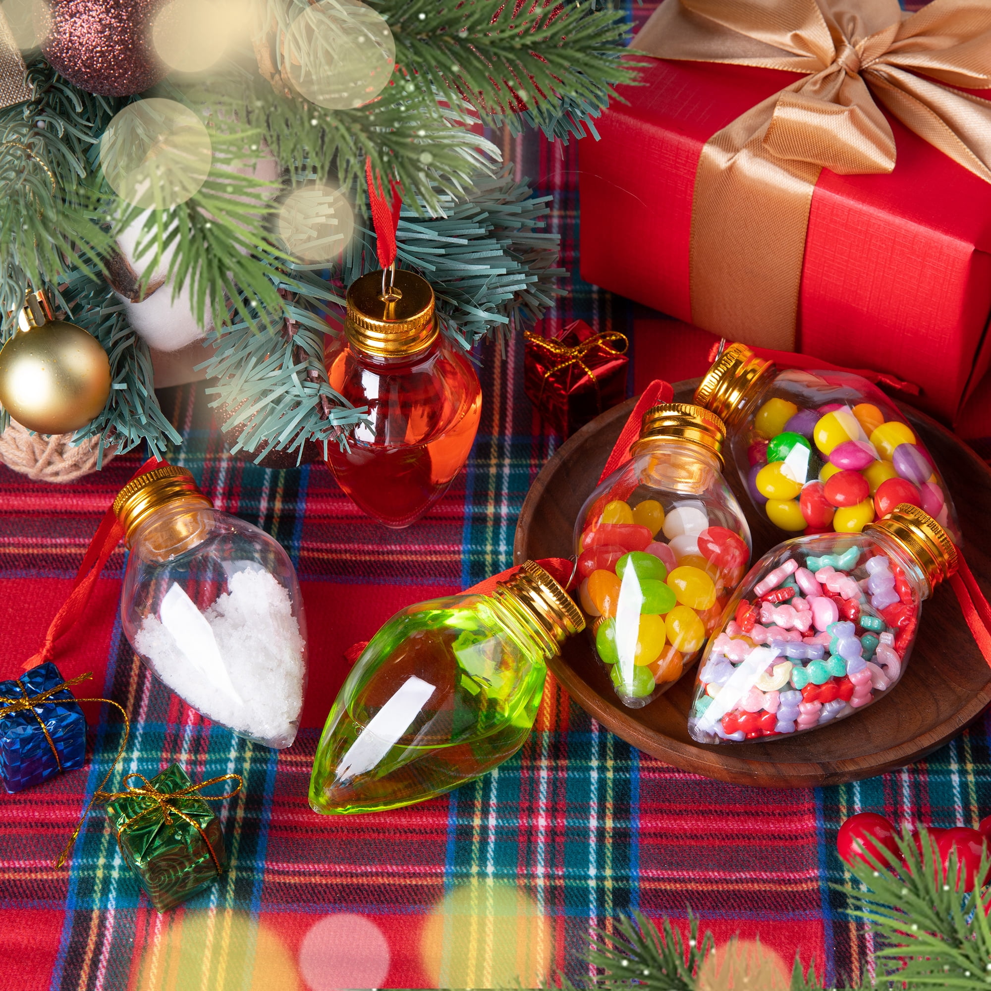 Fillable Christmas Ornament Drink Balls, 50 ml Reusable Clear Plastic Shot Glass Ornaments, Drop Shape Hanging Decorations, 6 Pack