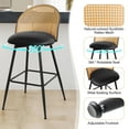 thumbnail image 4 of Foreate Rattan Swivel Barstools Set of 3, 29" Seat Bar Height, Upholstered PU Leather Modern Kitchen Island Stools Bar Chairs w/ Mid-Back Metal Legs, 4 of 13