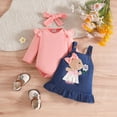 thumbnail image 2 of NOLDARES Baby Girl Clothes Winter Outfit Long Sleeve Romper Newborn Fall Suspender Skirt Set with Headband(Pink,12-18 M), 2 of 8