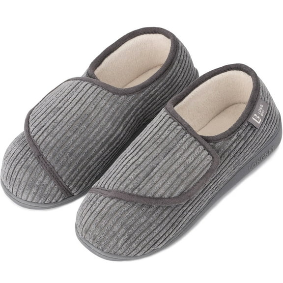 LongBay Women's Adjustable Diabetic Slippers Memory Foam Arthritis Edema Fuzzy House Shoes