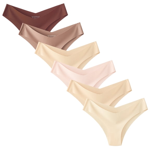 OEIOEI Women Seamless Underwear No Show Bikini Panties for Women Sexy V Cut 6 Pack(L,Lligt)