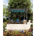 thumbnail image 3 of Historyli Pérgola retráctil de aluminio de 3 x 3 m con toldo ajustable para sombrilla, cenador moderno para patio, gris azulado, 3 of 7
