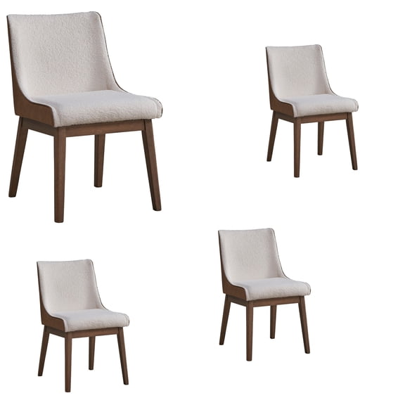Set of 4 Boucle, Velvet Finish Side Chair, Modern Upholstered Dining Chair with Solid Rubberwood Legs (Walnut)