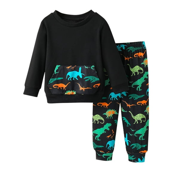 Ugoldhm Toddlers Fashion Jogger Set Dinosaur Printed Sweatshirt and Sweatpant Fall Casual Outfit Set