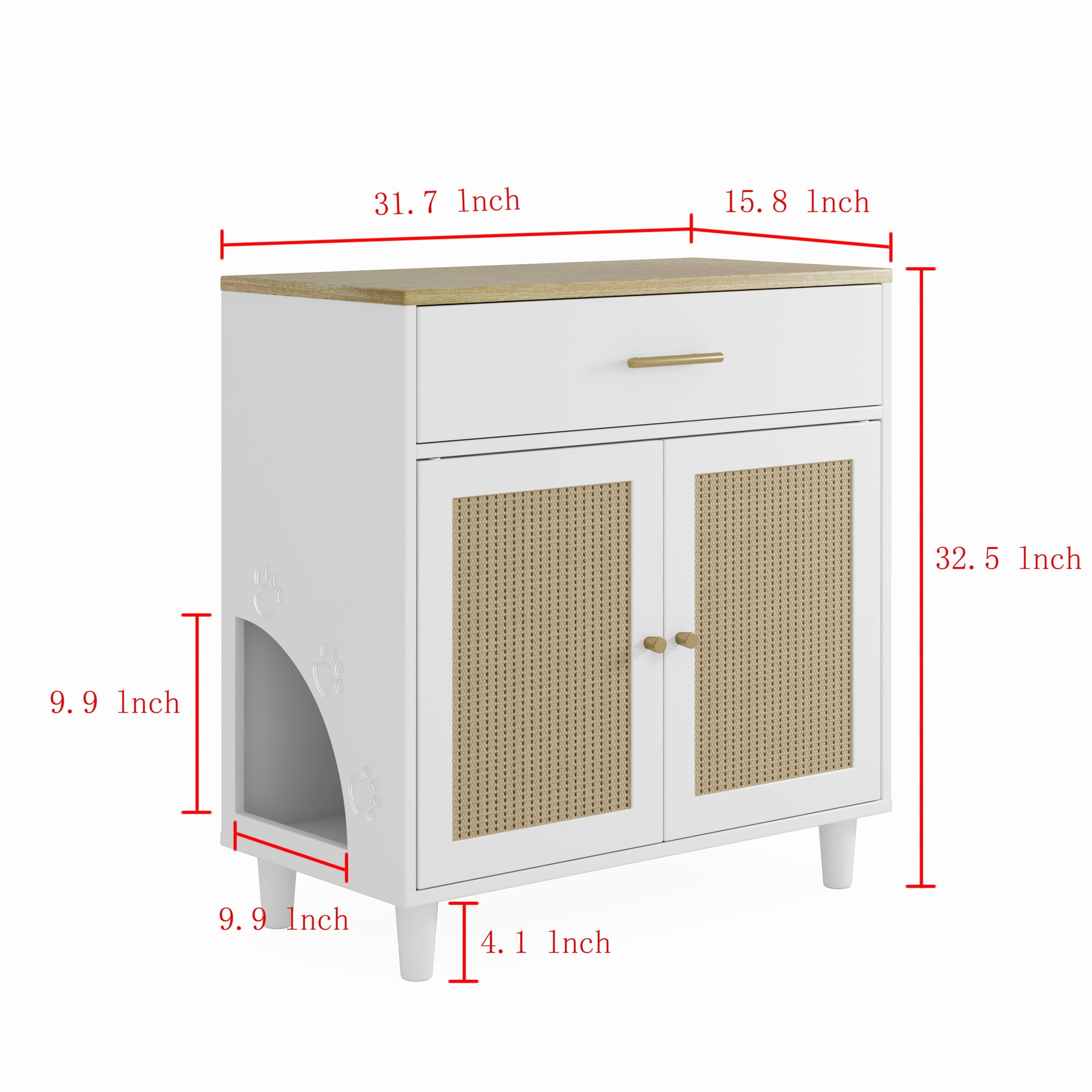 Noble House Cat Litter Box Enclosure with Scratch Pad, Wooden Hidden Pet House Sideboard Cabinet, White