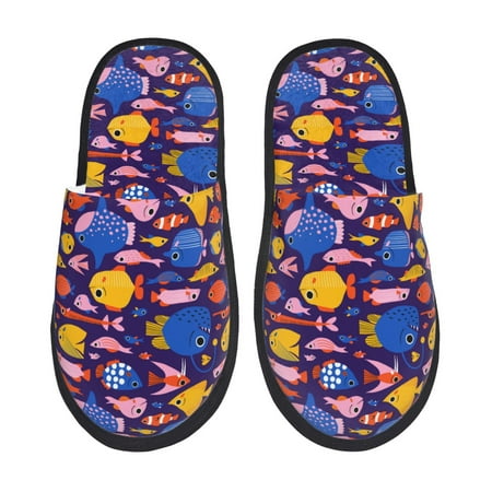 

Qekee Cute Flat Hand Drawn Fishes print Slippers for Women and Men Fluffy Cute Cozy House Slipper Funny Furry Bedroom Slippers for Women Indoor -Medium