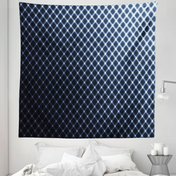 Dark Blue Tapestry, Diagonal Checkered Pattern Halftone Technology Inspired Modern Futuristic, Fabric Wall Hanging Decor for Bedroom Living Room Dorm, 5 Sizes, Dark Blue White, by Ambesonne