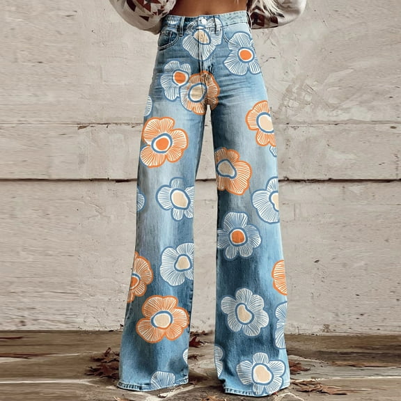 Women's Printed Pants Casual Zipper Button Pockets Pants - Comfortable and Fashionable Bottoms for Seaside Holidays or Daily Wear, Limited Time Offer Under 10 Dollars